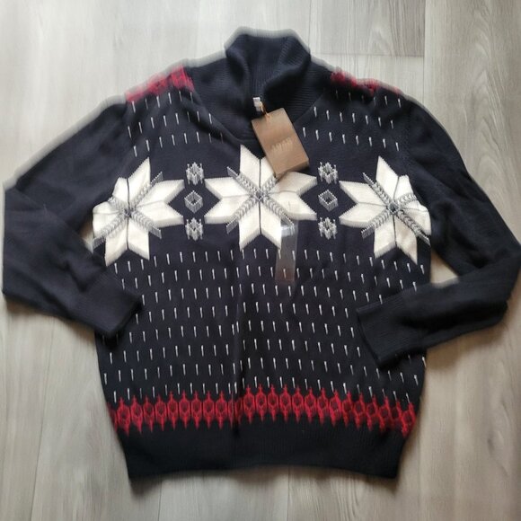 Weatherproof Vintage 1948 Mens Knit Sweater With Snowflake Design Shawl Collar & - Picture 4 of 8